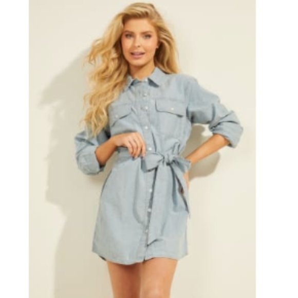Guess Oversized Chambray Mini Denim Dress - Picture 1 of 8
